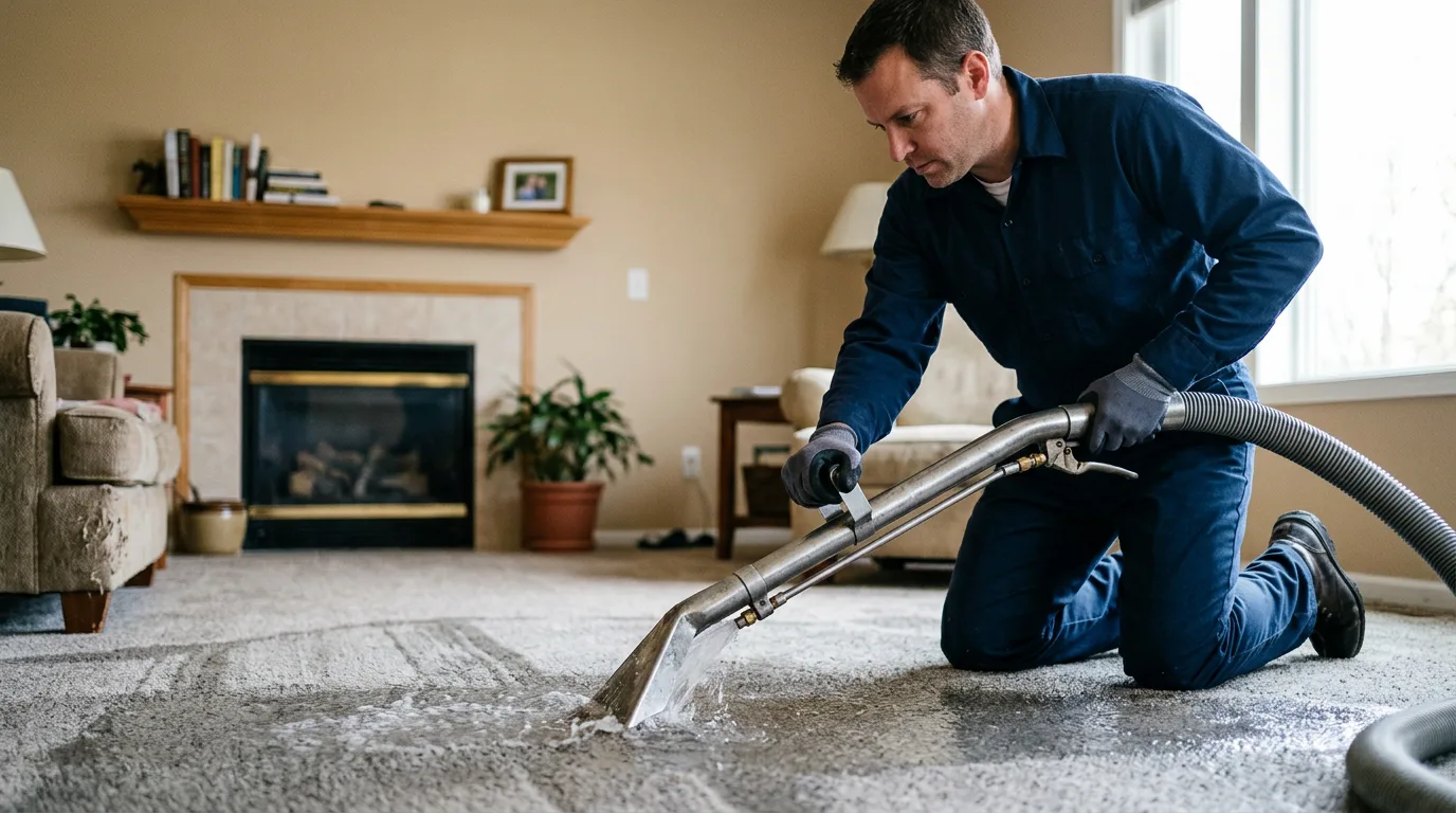 Water damage restoration technician working near Cambridge, KS